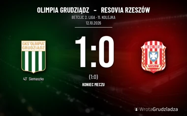 [PIŁKA NOŻNA] Betclic 2. liga: Olimpia Grudziądz – Resovia Rzeszów 1:0. Gol Siemaszki przed wyjazdem do Świtu
