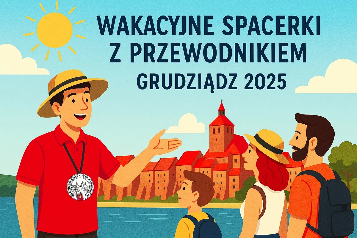Grafika promocyjna wydarzenia Bezpłatne spacery tematyczne po Grudziądzu latem 2025