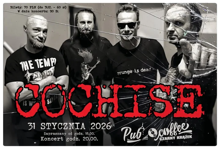 Grafika promocyjna wydarzenia Cochise w Pubie Czarny Krążek — koncert w Grudziądzu, 31 stycznia 2026