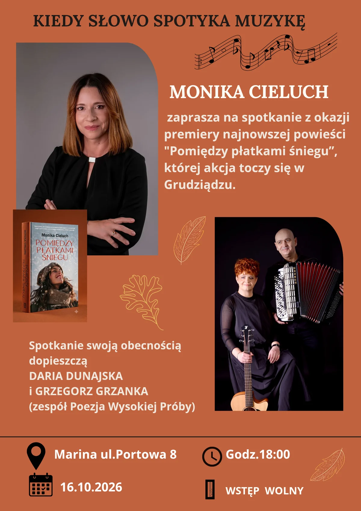 Grafika promocyjna wydarzenia Kiedy słowo spotyka muzykę, czyli spotkanie z Moniką Cieluch