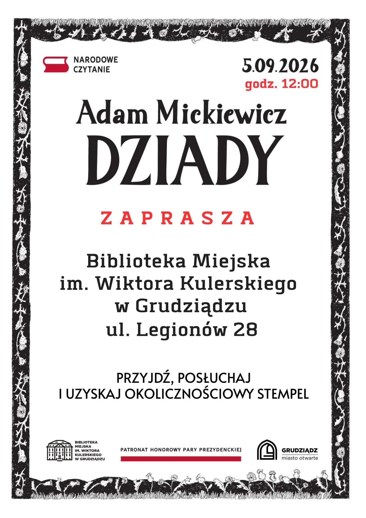 Grafika promocyjna wydarzenia Narodowe Czytanie – „Dziady” Adama Mickiewicza