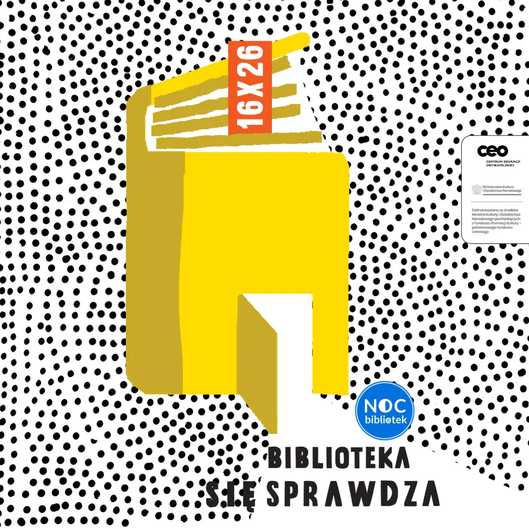 Grafika promocyjna wydarzenia Noc Bibliotek i akcja charytatywna