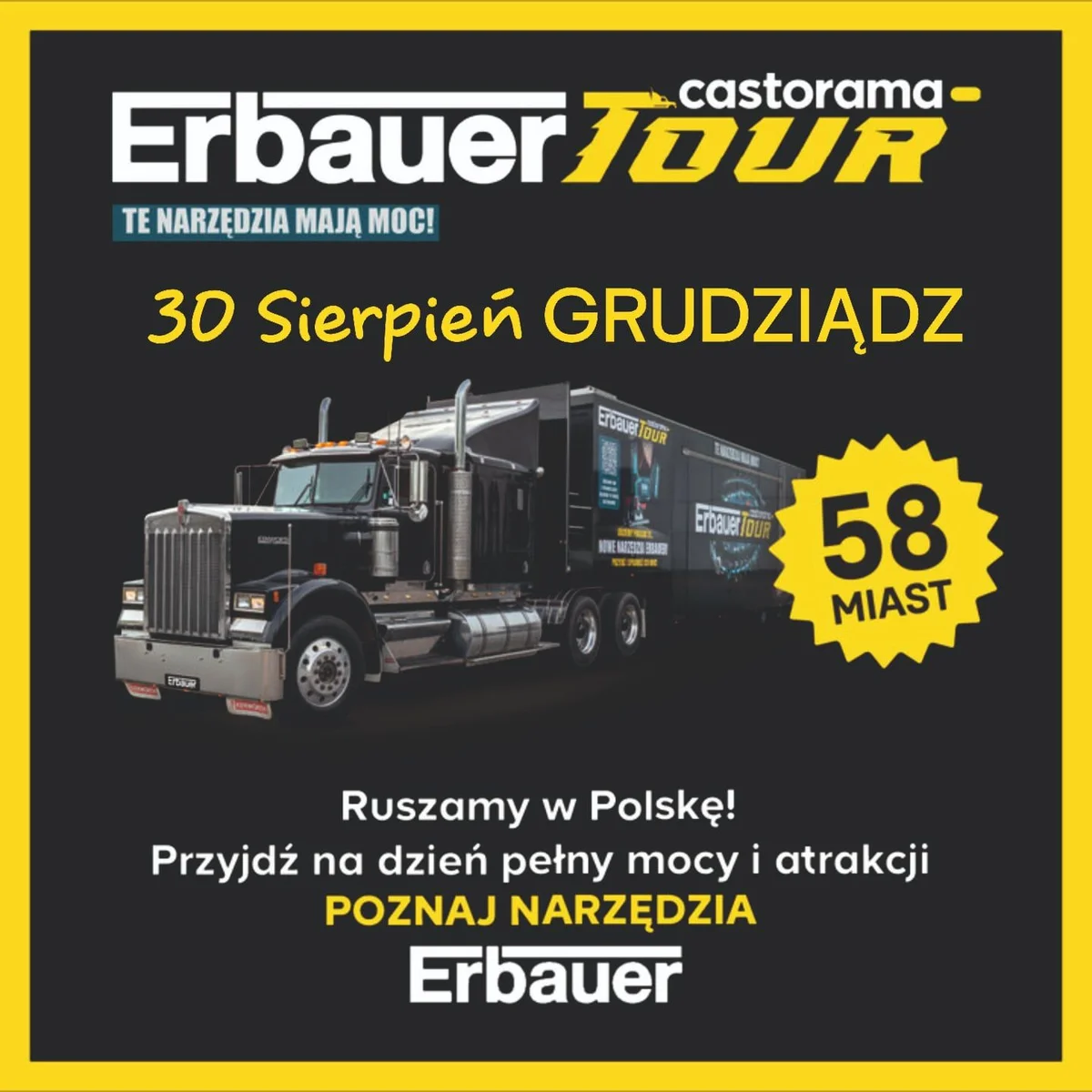 Grafika promocyjna wydarzenia Prezentacja narzędzi Erbauer w Castoramie Grudziądz