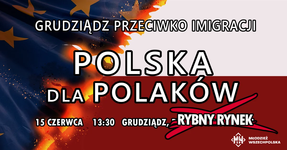Grafika promocyjna wydarzenia Protest przeciwko polityce migracyjnej w Grudziądzu