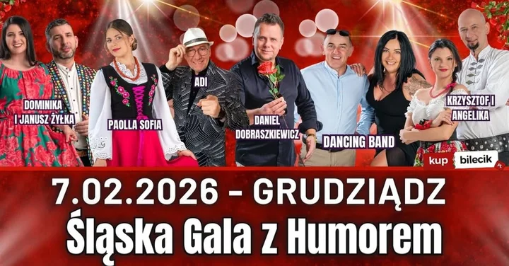 Grafika promocyjna wydarzenia Śląska Gala z Humorem w Grudziądzu — koncert najlepszych szlagierów