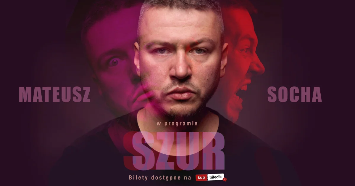 Grafika promocyjna wydarzenia Stand-up Mateusza Sochy w Grudziądzu