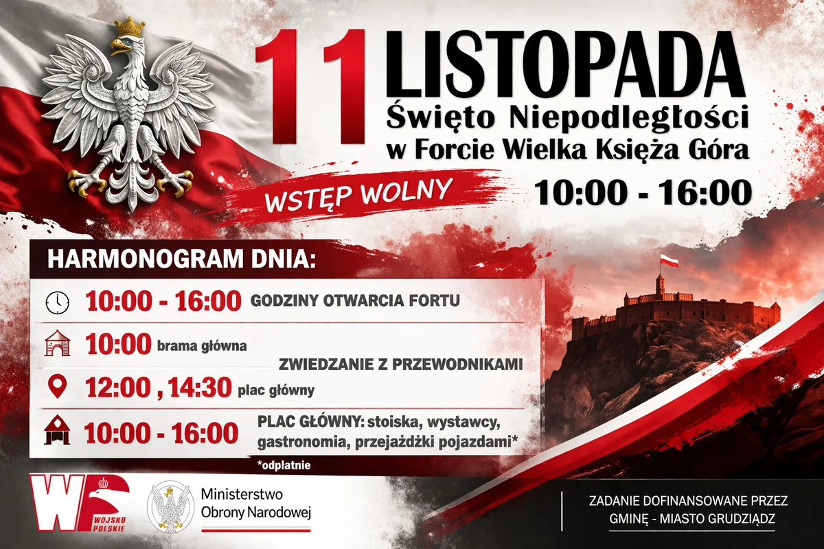 Grafika promocyjna wydarzenia Święto Niepodległości Polski w Forcie WKG – atrakcje