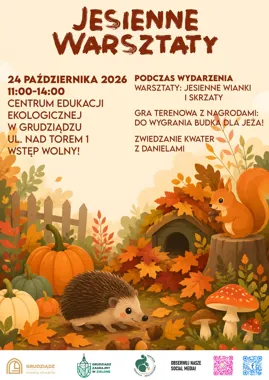 Grafika promocyjna wydarzenia Jesienne warsztaty w Centrum Edukacji Ekologicznej