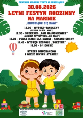 Grafika promocyjna wydarzenia Letni Festyn Rodzinny na Marinie „Grudziądz się bawi”