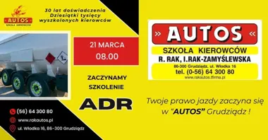 Grafika promocyjna wydarzenia Szkolenie ADR – AUTOS Grudziądz