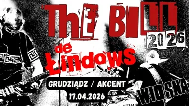 Grafika promocyjna wydarzenia THE BILL i De Łindows w Grudziądzu — koncert w Klubie Akcent, 17 kwietnia 2026