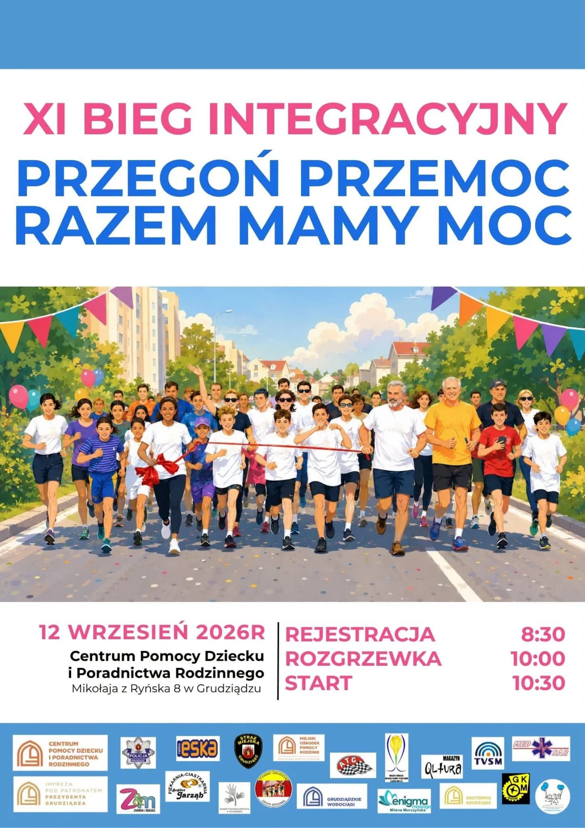 Grafika promocyjna wydarzenia XI Bieg integracyjny „Przegoń przemoc”