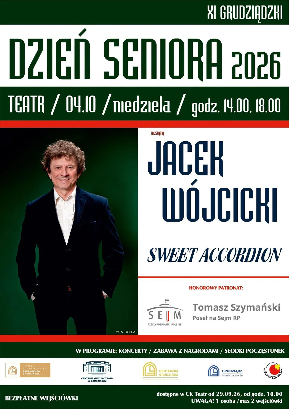 Grafika promocyjna wydarzenia XI Dzień Seniora – koncert Jacka Wójcickiego