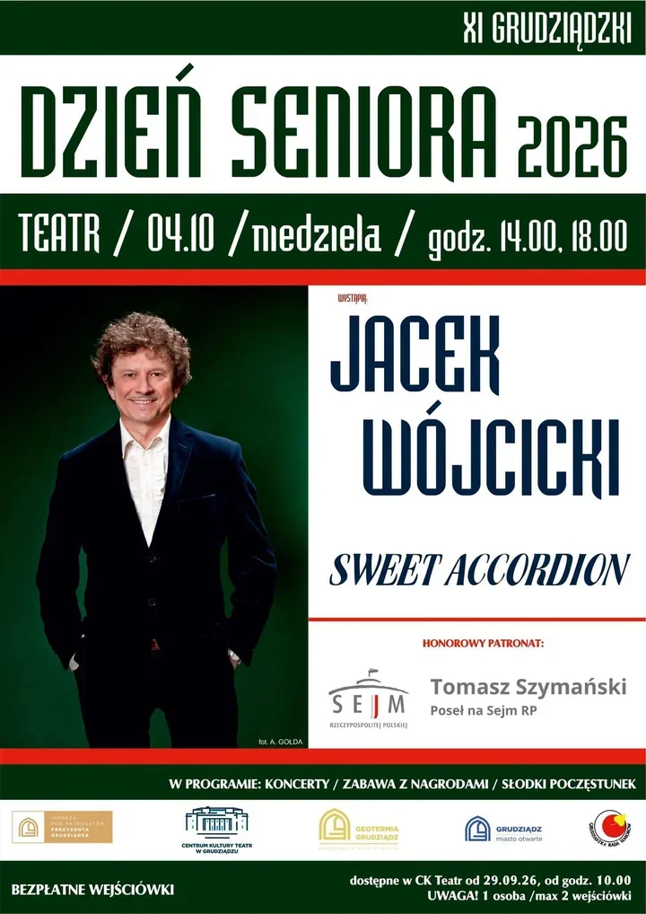 Jacek Wójcicki wystąpi w Grudziądzu. Dwie tury koncertu dla seniorów