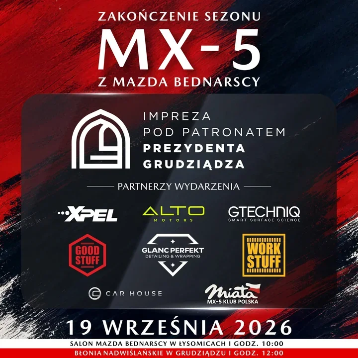 Miłośnicy Mazdy MX-5 przyjadą do Grudziądza. Finał sezonu na Błoniach