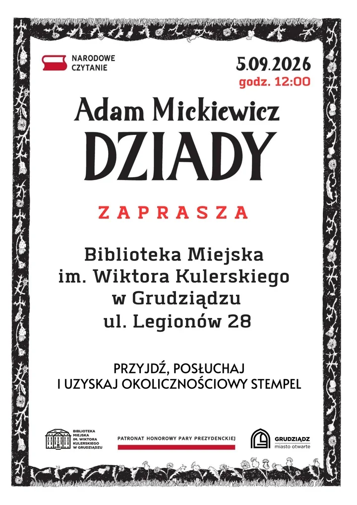 W bibliotece odbędzie się czytanie „Dziadów”. Będzie też pamiątkowy stempel