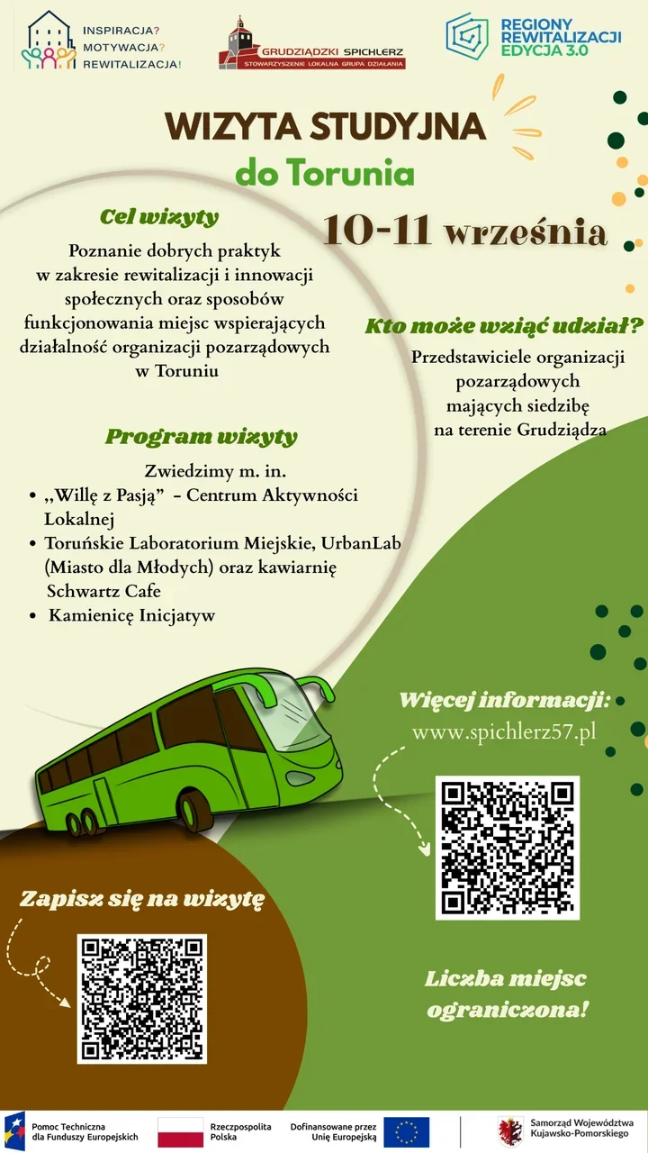 Bezpłatne wyjazdy dla NGO z Grudziądza. Na liście Toruń, Włocławek i Łódź