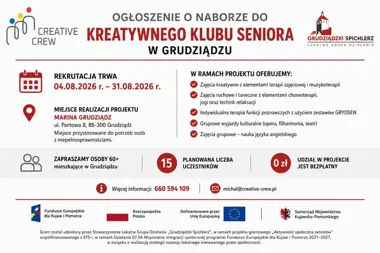 Kreatywny Klub Seniora czeka na 15 osób z Grudziądza