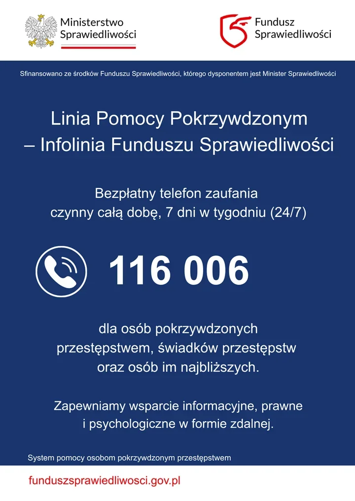 Bezpłatna pomoc po przestępstwie - działa przez całą dobę